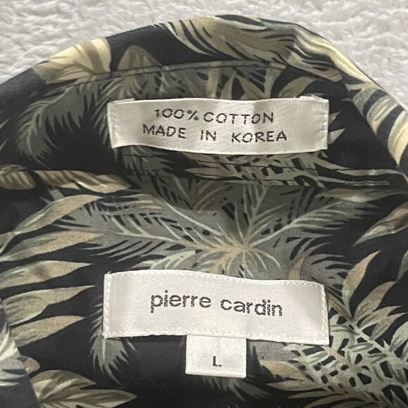 Pierre Cardin Vintage Cotton Hawaiian Shirt Men's Large Short Sleeve Black - Picture 2 of 6